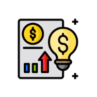 Icône présentant une ampoule, une flèche rouge qui pointe vers le haut et un signe de dollars encerlé.